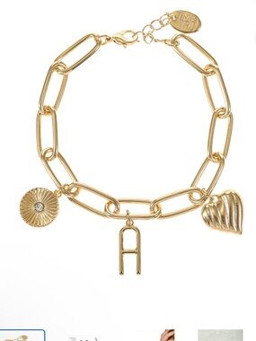 Gold Charm Initial 'A' Link Bracelet